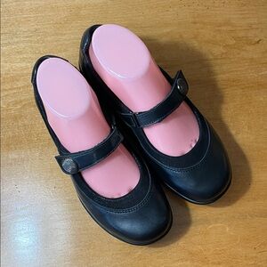 SAS Step Out Black-Black Mary Jane Flats with Button Strap. Size 6.5